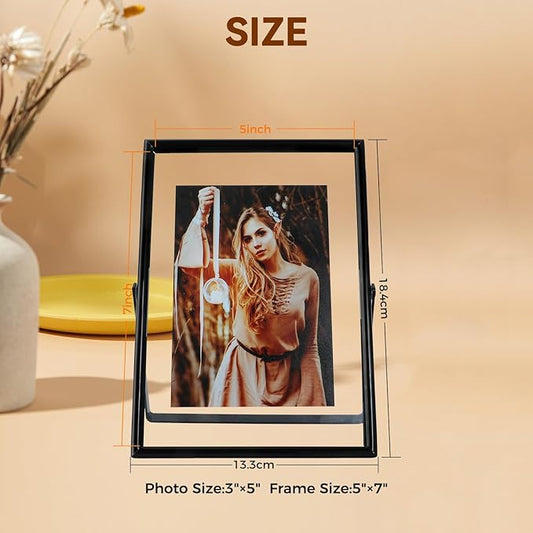 Black Floating Frame (5"x7", Vertical), For Picture 4x6, 3x5, 2x3, Tabletop Shelf Photo Frame, Classy Gift For Festival, Wedding, Home or Office Décor