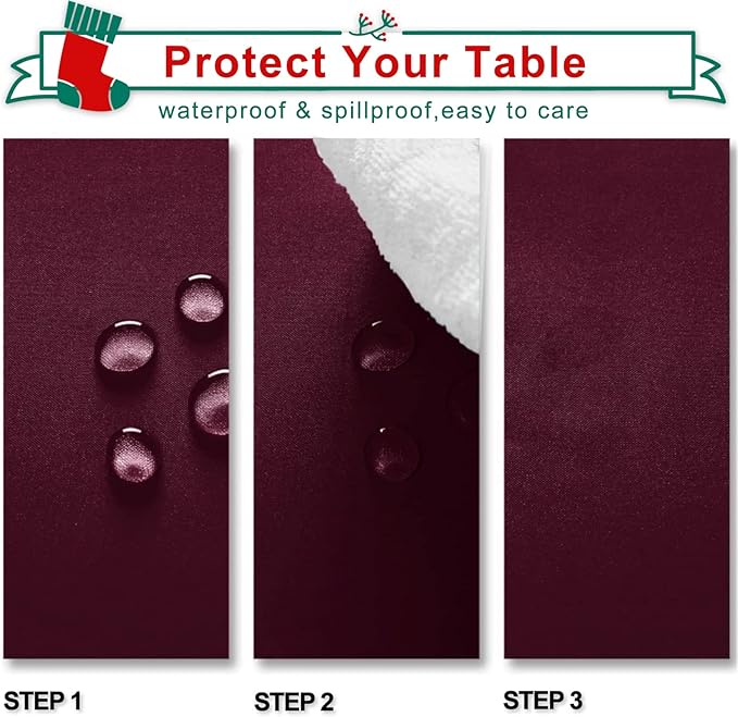 Hiasan Burgundy Tablecloth for Square Tables - Waterproof and Spillproof Washable Fabric Table Cloth for Dining Room Kitchen Party, 60 x 60 Inch