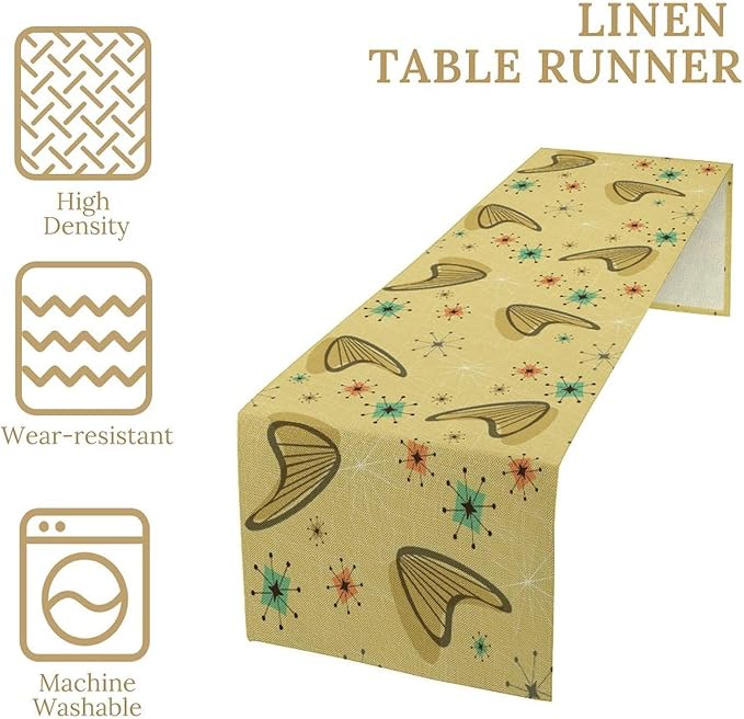 Mid Century Table Runner, Modern Atomic Pattern Absctract Geometric Retro 1950S 1960S Dinner Runner for Home Kitchen Dining Table Decoration, 13x120 Inch