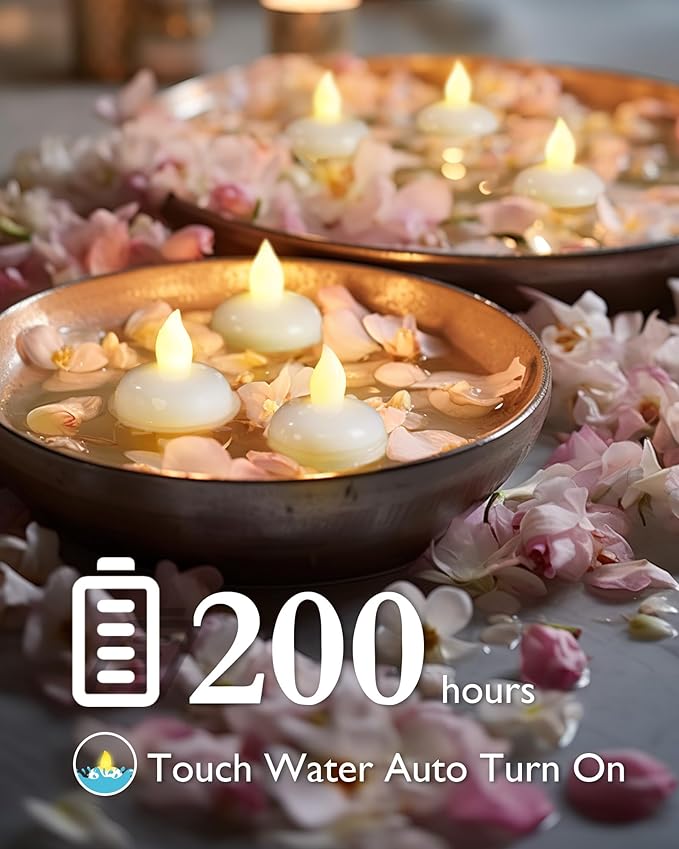 Homemory 48 Pack Waterproof Flameless Floating Tealights, Battery Flickering LED Tea Lights Candles - Wedding, Party, Centerpiece, Pool & SPA (Warm White)