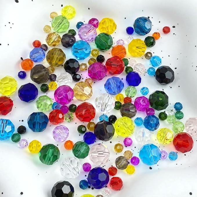 200 PCS 6mm Crystal Glass Beads Round Multiple Faceted Loose Spacer Glass Beads for DIY Handcrafte Bracelet Necklace Earring Jewelry Making(Emerald)