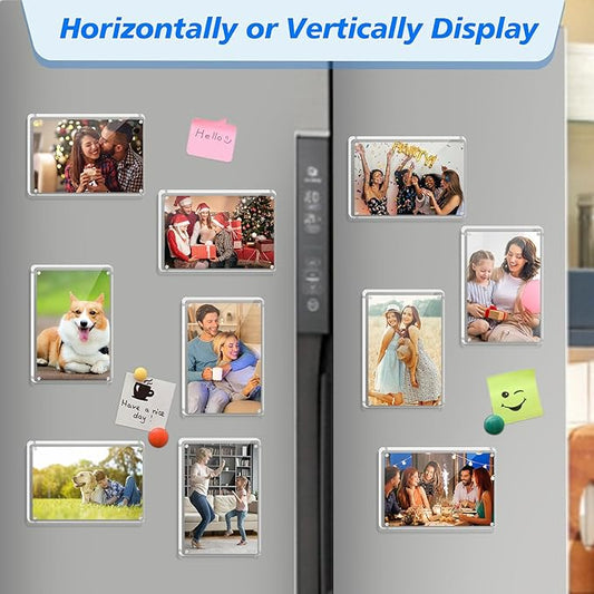 6 Pack Magnetic Picture Frames for Refrigerator 4x6, Acrylic Fridge Magnet Frame, Stylish Clear Framless Photo Frame for Home, Office, School Locker Display