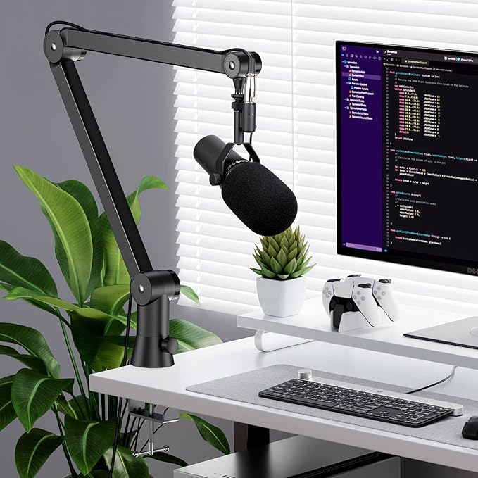 Mic Boom Arm Stand Compatible with Shure SM7B, MV7, Blue Yeti Mic, Fifine microphone, HyperX QuadCast Mic and Most Microphones, Premium Microphone Arm by YOUSHARES
