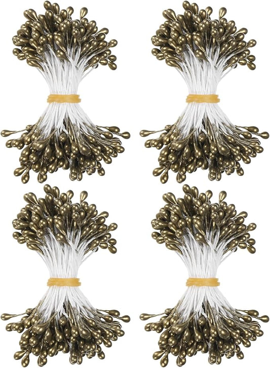 600-Pack Flower Stamens for Crafts, 5mm Double Heads Artificial Pearl Floral Pistil Mini Flower Pollens Stamens for DIY Making/Wedding/Scrapbook Decoration [Golden Coffee]