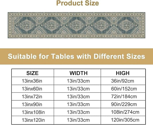 Boho Floral Vintage Table Runner, Blue Teal Retro Flower Rustic Country Farmhouse Pattern for Home Kitchen Table Decor Dining Coffee Room Party Decor 13x36in
