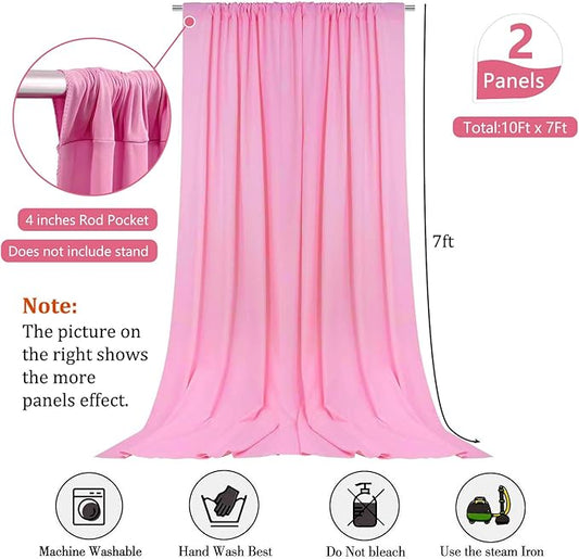 10 x 7 Feet Pink Backdrop Curtain for Partie, Background Curtains for Photoshoot, Birthday, Wedding, Halloween, Thanksgiving, Christmas, New Year Party Decorations 5Ft x 7Ft, 2 Panels