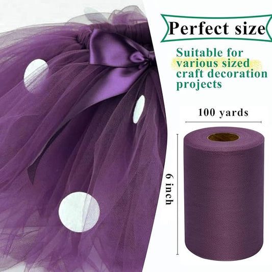 Tulle Fabric Rolls 6 Inch by 100 Yards (300 feet) Fabric Spool Tulle Ribbon for DIY Tutu Bow Halloween Baby Shower Birthday Party Wedding Decorations Christmas Craft Supplies (Amethyst)