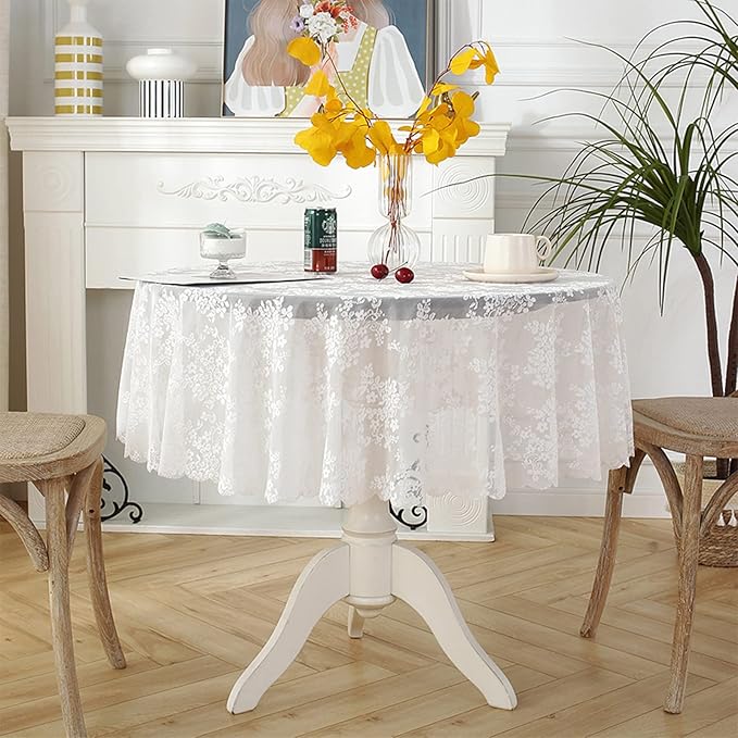 Jeloris Round Lace Tablecloth with Elegant Scalloped Bottom for Any Special Event Such as Wedding, Birthday Party, Baby Shower, Anniversary (60 inch, Style 1)