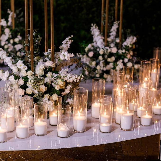 12 Pcs Thin Glass Cylinder Vases 2.5''/3.3'' Diameter 2mm Wall Thickness Clear Flowers Vase Hurricane Floating Candles Holders for Table Centerpieces Wedding Decor (3.3'' X 5.9'',7.9'',9.8'')