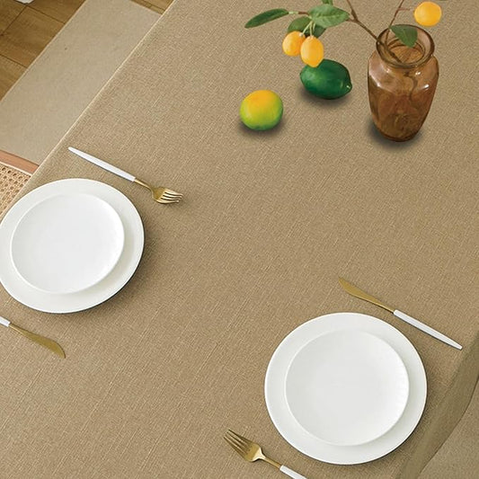 NLMUVW Tan Linen Tablecloth Rectangle, Farmhouse Table Cloth Textured Water Resistant Decorative Table Cover for Dining Kitchen, 54 x 108 Inch