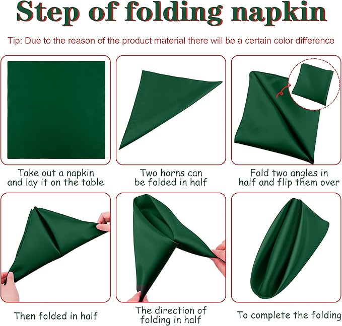 Aneco 12 Pieces Christmas Satin Napkins Soft Dinner Napkins Square Weddings Table Napkins 17 x 17 Inches for Christmas Xmas Party Restaurant Weddings Dinner Decoration (Red, Dark Green)