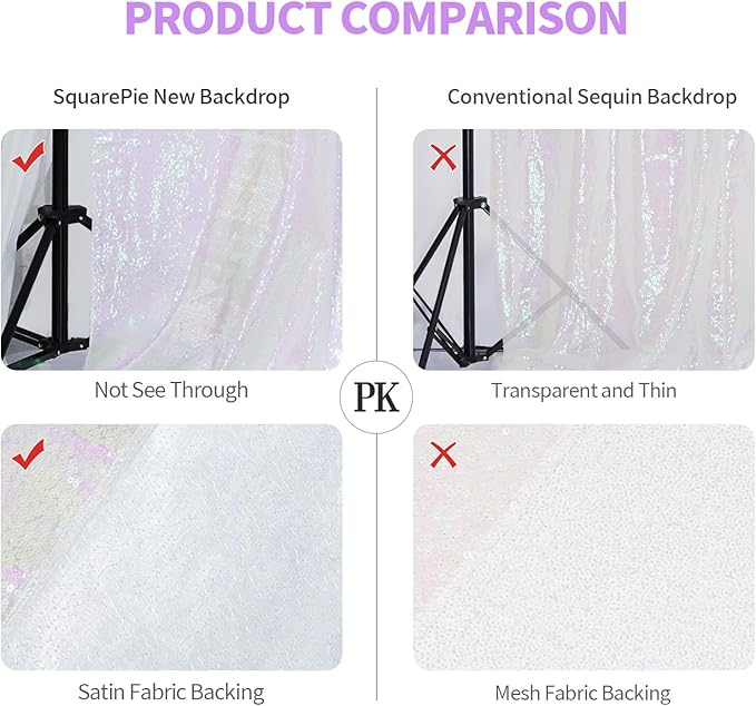 SquarePie Sequin Backdrop Curtain Not See Through Thick Glitter Background for Party 8FT x 10FT Iridescent