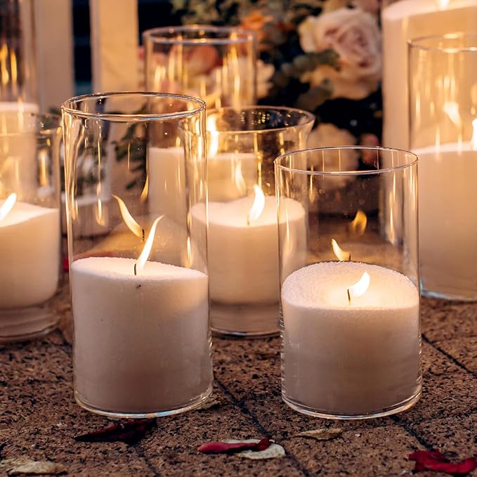 WDHODEC Hurricane Candle Holders 24 PCS, 6" 8" Clear Glass Bud Vases, Cylinder Vase, Pillar Floating Candle Holders for Wedding Birthday Party Centerpiece