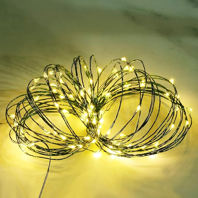 Battery Operated Starry Lights - 18FT 50 Micro LEDs, Warm White (2 Pack) for Christmas Tree, Wreath, DIY, Wedding