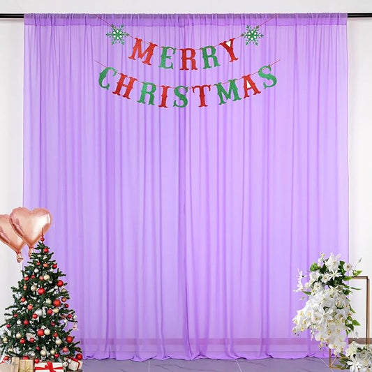 DUOBAO Lavender Chiffon Curtains 2 Panels 58 Inch Width by 120 Inch Long Light Purple Wedding Sheer Backdrop Drapes Window Curtain for Living Room Voile Photography Backdrops(5FTx10FT)