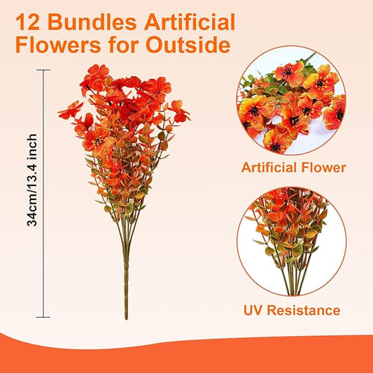 Artificial Fall Flowers Faux Mums for Outdoor Indoor Garden Home Decoration,12 Bundles Faux Silk Daisy UV Resistant Look Real No Fade for Front Door Porch Patio Yard Balcony Autumn Decor