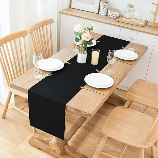 2 Pack Black Long Table Runner 12 x 108 Inch Solid Color Farmhouse Runners Coffee Table Dresser for Daily Party Home Decoration