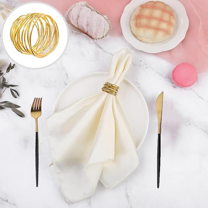 Gold Napkin Rings - 12 PCS Metal Napkin Rings(Twisted Wire) Napkin Holders Buckles for Family Dinner, Wedding, Party,Table Decorations
