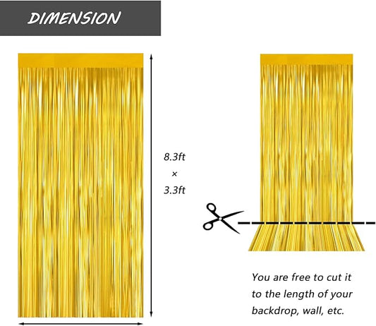 Gold Foil Fringe Curtain 3.3×8.3FT 2 Packs, Metallic Tinsel Curtains Party Streamers for Birthday Graduation Baby Shower Decoration (2pcs,3.3FT×8.3FT, Gold)