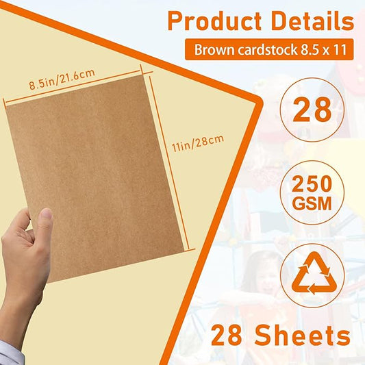 28 Sheets Brown Cardstock 8.5 x 11 Printer Paper, 92lb Heavyweight Thank You Card Stock for Greeting Cards, Wrapper, Invitations, DIY Cards Making, Certificates