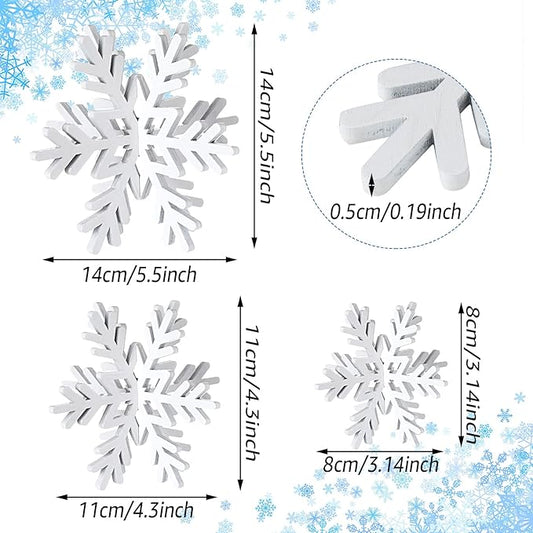 Bucherry 12 Pcs Wooden Snowflake Table Decor 3D Snowflake Tabletop Signs and Centerpiece for Christmas Xmas Winter Wonderland Decorations Home Party(White)