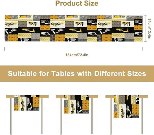 Excavator Table Runner,Boys Kids Construction Vehicles Equipment Trucks Cartoon Car Tablecloth Burlap for Hotel Indoors Outdoor Dining Room Kitchen Holiday Party, 13x70in