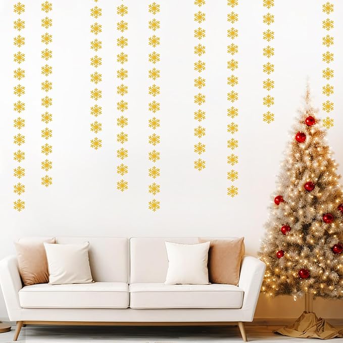 Snowflake-Snow Gold Christmas Party-Decoration Garland - 52ft Winter Wonderland Frozen Ornaments Hanging Paper Streamers,New Years Birthday Baby Shower Bachelorette Wedding Ceiling Decor Hugfond