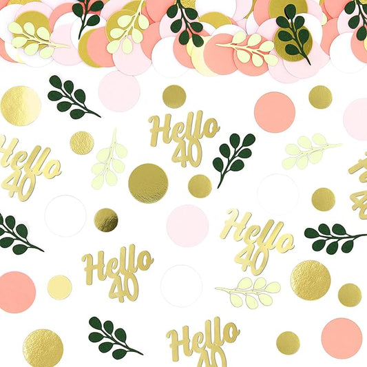 300PC 40TH Birthday Confetti for Table Pink and Sage Green Happy 40TH Birthday Decorations for Women Dots Hello 40 Confetti Scatters Forty Party Decor Supplies