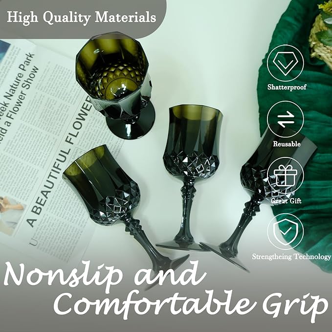 Plastic Wine Glasses，Plastic Goblets Vintage Style Cordial Drinking Glasses for Wedding Reception, Halloween Grand Event Party Supplies (12, Black)