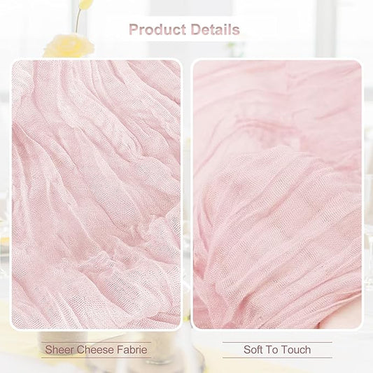 6 Pack Dusty Pink Cheesecloth Table Runner 35x120 Inch 10Ft Rustic Gauze Cheese Cloth Table Runner Sheer Cheesecloth Table Runners for Wedding Party Bridal Shower Decoration