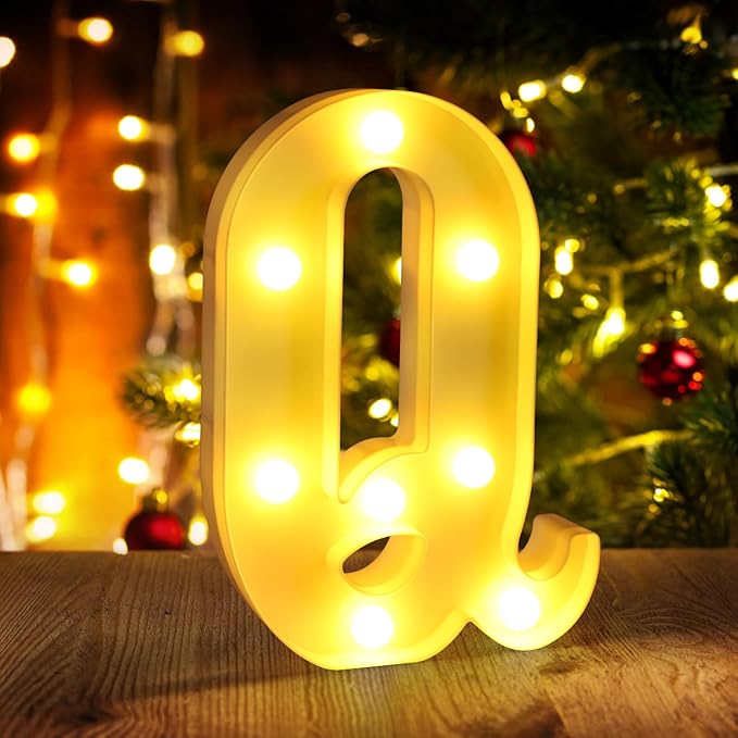 Light Up Letters Q,LED Sign Marquee Letters 26 Alphabet for Party Birthday Name,Wedding,Christmas Decorations,Personalized Name Sign Letter for Centerpieces Table and Wall Decor