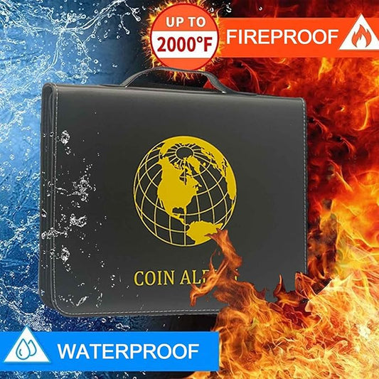 321 Pockets Fireproof Coin Collection Holder Album Book for Collectors, 312 Pockets Coins Collecting Album and 9 Sleeves Paper Money Coins Collecting Album for Coin Currency Collection Supplies, Stamp
