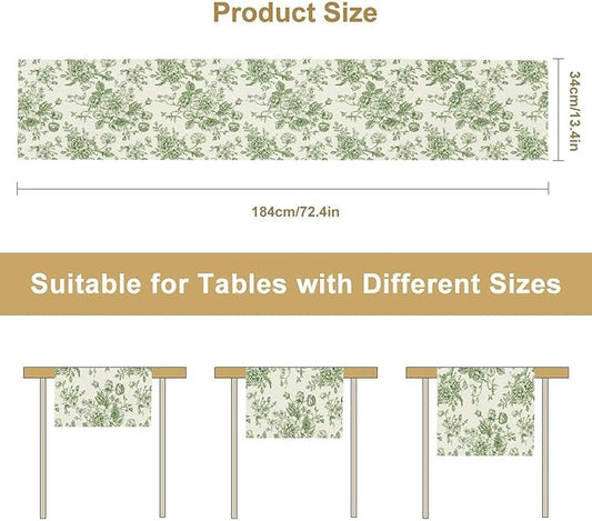 Vintage Flower Table Runner, Wildfloral Green Floral Sketch Pattern Print Table Runner for Kitchen Dinning Table Runner Decor Home Wedding Party Holiday, 13x108 Inch