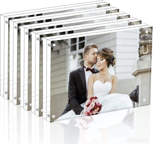 Magicool Premium Acrylic Photo Frame- Magnet Photo Frame -Double Sied Thick Desktop Frames (4x6 5 Pack)