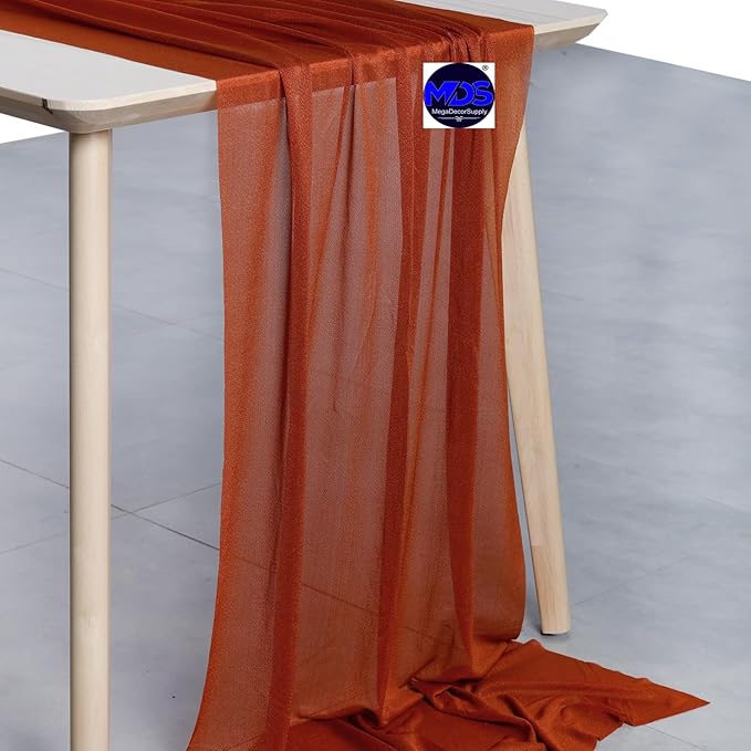 MDS Halloween Chiffon Table Runner - 10 Pack, 29 x 120 Inches, 10ft Each - Sheer Spooky Table Runners for Haunted House Parties, Trick-or-Treat Tables, Witchy Décor, Wedding & Events - Terracotta