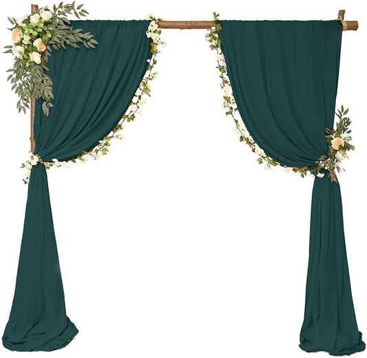 4 Panels Wedding Arch Draping Fabric 28" x 20 Ft Chiffon Wedding Arch Drapes Chiffon Fabric Drape Sheer Backdrop Curtain for Nuptials Party Ceremony Birthday Reception Backdrop Decor(Emerald Green)