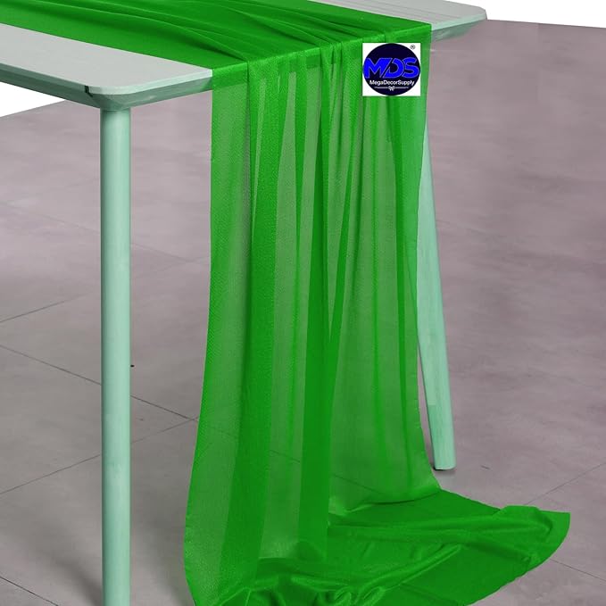 MDS 25 Pack 10ft Chiffon Table Runner 29 x 120 Inches Sheer Wedding Runner Romantic Rustic Table Runner for Wedding Decorations, Birthday Parties, Bridal Shower Party Arch Decor - Green