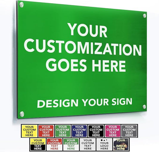 Custom Metal Business Signs, Personalized Aluminum Signs - Waterproof Outdoor, White (Green Background, 7x7 In)