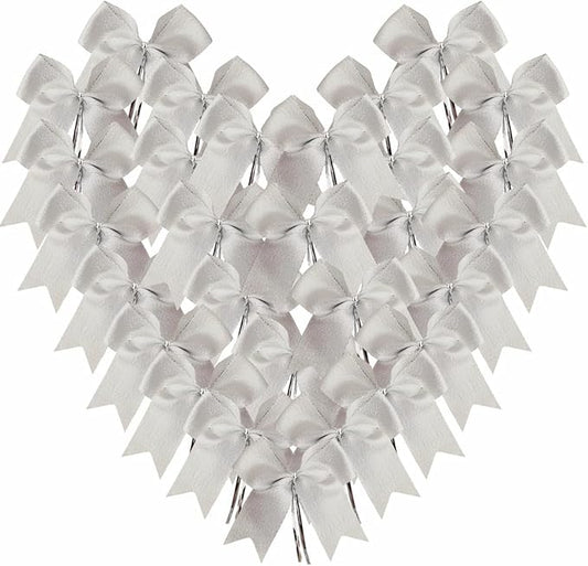 36pcs 4-1/2" Metallic Silver Bows with Twist Ties for Gift Wrapping Packing Christmas Decoration (4.5",Silver)