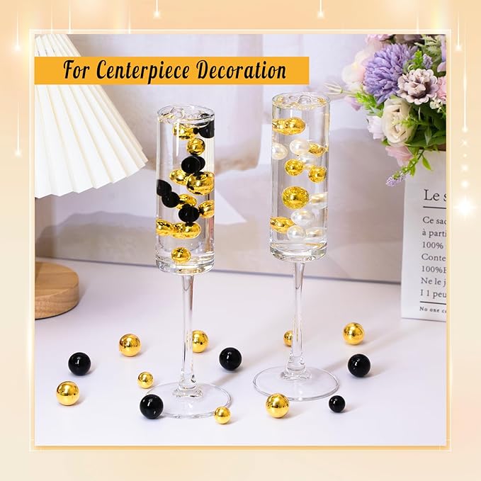 300Pcs Pearl Vase Filler, Black No Hole Faux Pearl Beads for Centerpieces Vases, Candle Centerpieces, Wedding Birthday Party Home Decor 8/10/14/20mm