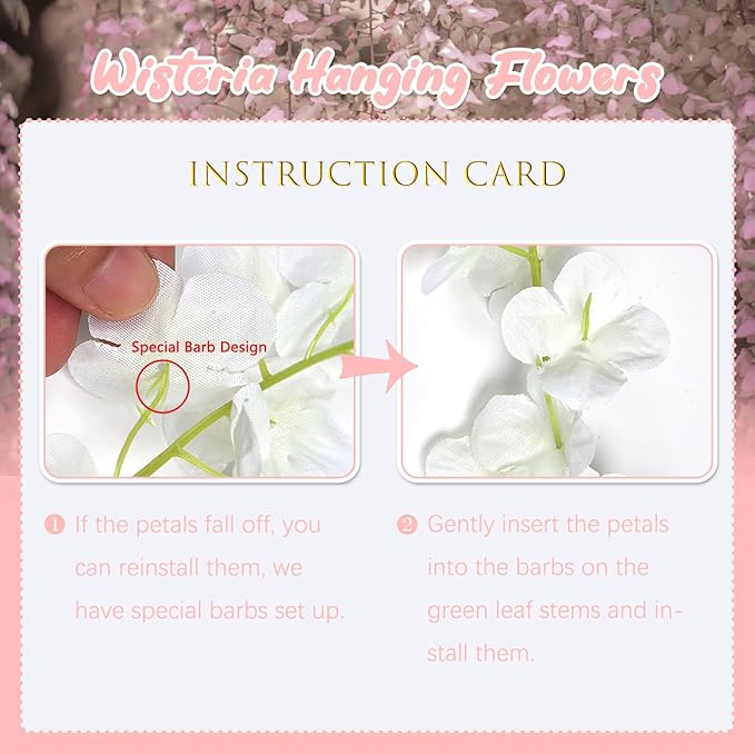36 Pack Light Pink Wisteria Hanging Flowers, 3.44 Ft Fake Hanging Flowers, Artificial Wisteria Garland Vines for Wedding Room Backdrop Outdoor Patio Garden Decoration