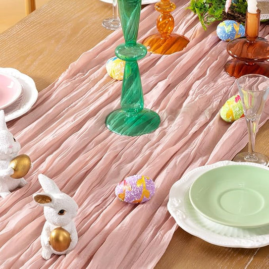 Pink Cheesecloth Table Runner 12 Pack Fall Table Runners Boho Gauze 120 Inches Light Pink Cheese Cloth Fall Table Decorations for Thanksgiving Wedding Bridal Girl Baby Shower Sweet 16 Party