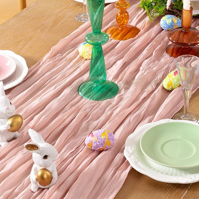Pink Cheesecloth Table Runner 6 Pack Fall Table Runners Boho Gauze 120 Inches Light Pink Cheese Cloth Fall Table Decorations for Thanksgiving Wedding Bridal Girl Baby Shower Sweet 16 Party