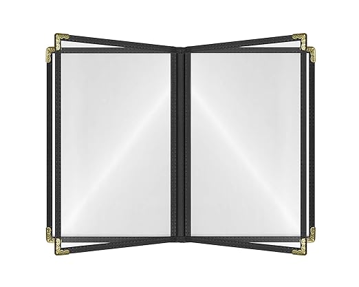 Goodsmart Restaurant Menu Covers - 25 Pack Black 8.5" x 11", 4-Page/8-View, Side-Loading Vinyl Menu Holders with Clear Sleeves, Double-Stitched, Leather-Style Café Covers, Morning Menu Homeschool