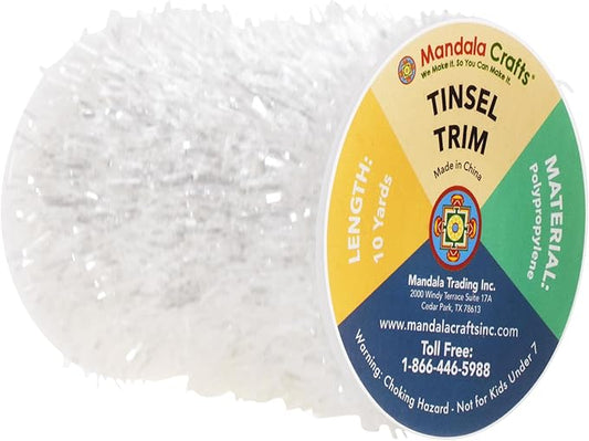 Mandala Crafts White Tinsel Garland - Thin Metallic Foil Glitter Mini Garland for Christmas Tree, Party, Wedding Decor, and Holiday Decorations