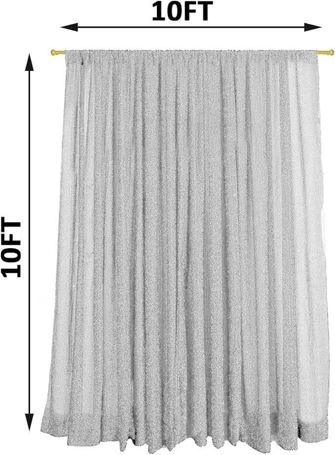 10FT x10FT Silver Metallic Spandex Backdrop, 1 Panel Glitter Sheer Photography Background, Stretchy Spandex Fabric for Wedding, Party, Baby Shower, Photo Booth Decor