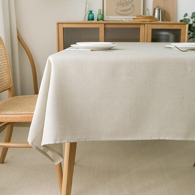 NLMUVW Iovry Linen Tablecloth for Rectangle, Rustic Textured Table Cloth Water Resistant Farmhouse Table Cover for Kitchen Dining Café, 54 x 70 Inch