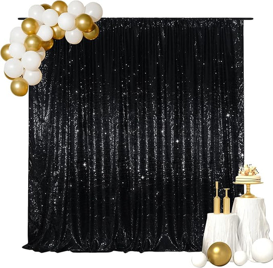 SquarePie Sequin Backdrop Less Transparent Background Sparkly Curtain for Wedding Halloween Party 6FT x 6FT Black