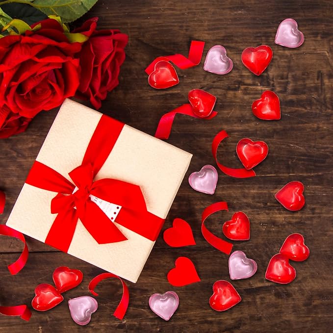 200pcs 3D Red Acrylic Heart 22 mm Acrylic Hearts Shaped Plastic Heart Vase Filler Table Decor Pink&Red