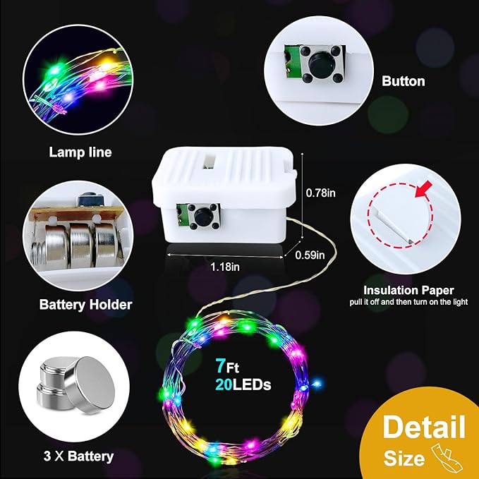 pozzolanas 24 Pack 7ft Waterproof LED Fairy Lights - Battery Operated String Lights with 20 LEDs for Home, Mason Jar, Party, Wedding, Halloween, Christmas Decorations (12 Multicolor & 12 White)